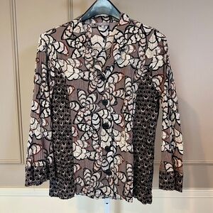 Habitat Long Sleeve Floral Print Button Front Blouse in Black, White, Brown